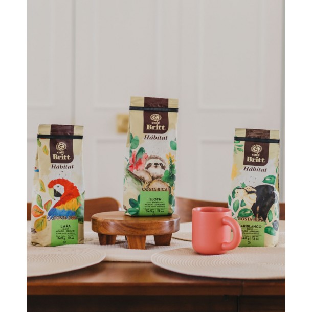 Café Britt® — Costa Rican Habitat kafijas komplekts (12 oz.) (3 iepakojumi) (Sloth, Lapa & Cariblanco) — kafijas pupiņas, arabikas kafija, košers, bez lipekļa, gardēdis un vidēji gaišs un tumšs grauzdējums